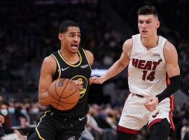 Tyler Herro (14) from the Miami Heat defends Jordan Poole of the Golden State Warriors, and the two are 2023 NBA Sixth Man of the Year contenders. (Image: Getty)