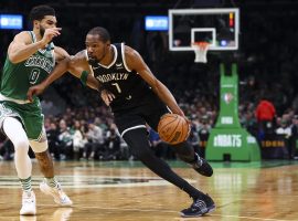 Kevin Durant from the Brooklyn Nets is defended by Jayson Tatum of the Boston Celtics in the 2022 NBA Playoffs, but the two could become teammates next season. (Image: Getty)