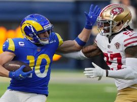 Cooper Kupp from the LA Rams evades a tackler from the San Francisco 49ers in the NFC Championship Game at SoFi Stadium. (Image: Getty)