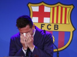 Lionel Messi couldn't hold back tears as he announced he was leaving Barcelona in August 2021. (Image: apnews.com)