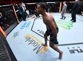 Jamahal Hill (pictured) will look to advance towards a light heavyweight title fight when he takes on Thiago Santos on Saturday in the main event of UFC on ESPN 40. (Image: Getty)