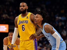 Ja Morant from the Memphis Grizzlies guards LeBron James of the LA Lakers. (Image: Justin Ford/Getty)